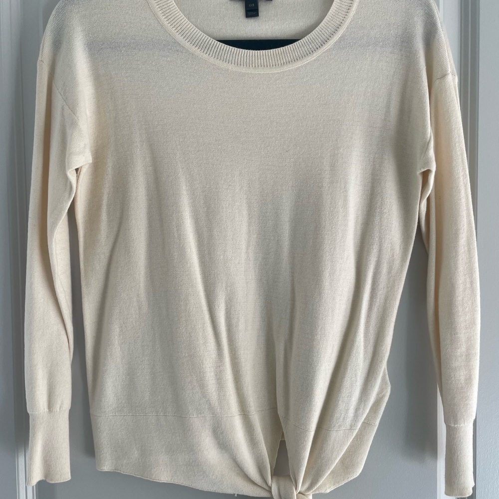 J. Crew Cream Crew Neck Sweater with Long Sleeves and Knotted Detail